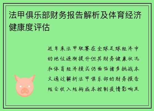 法甲俱乐部财务报告解析及体育经济健康度评估